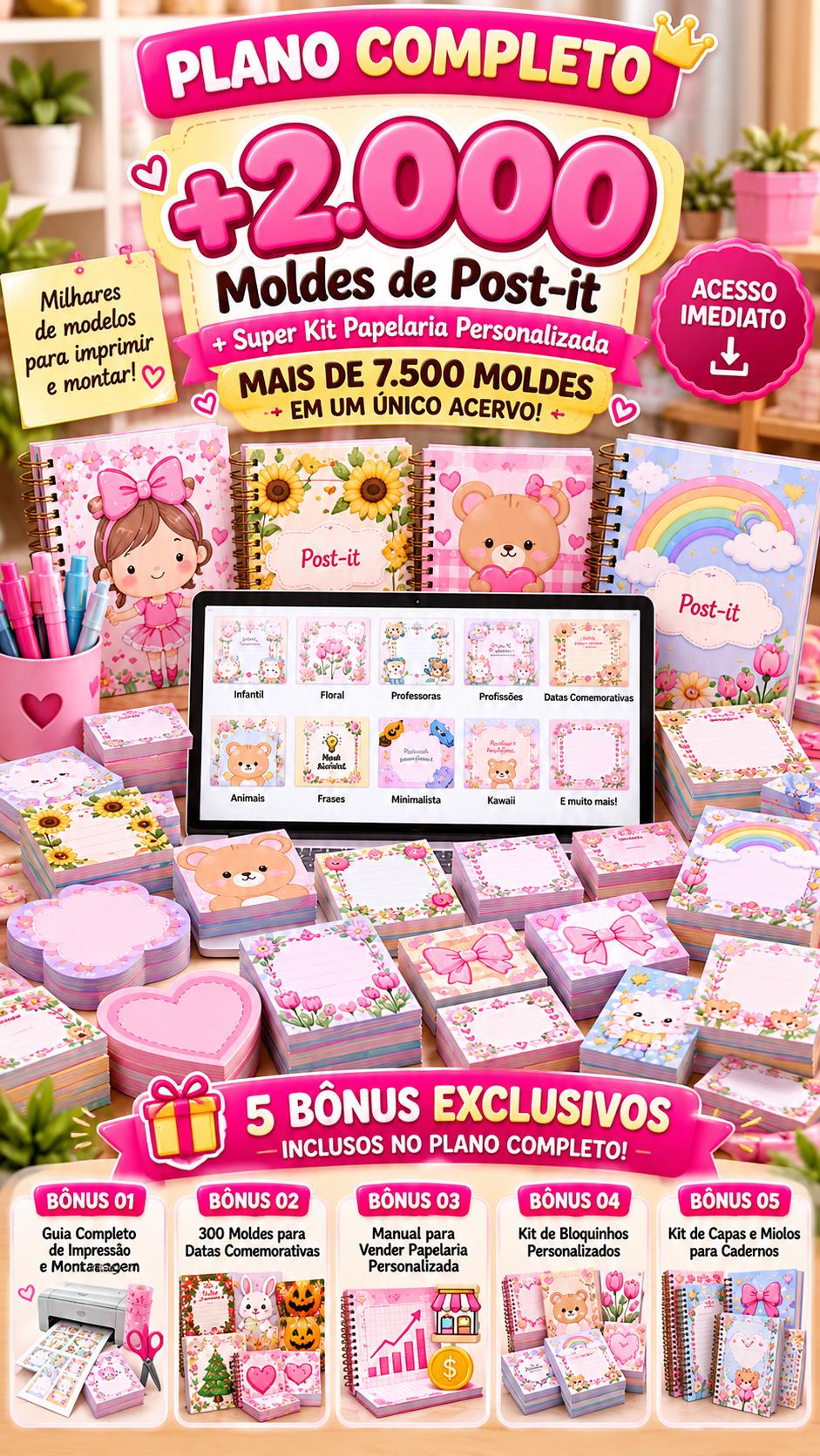 Capa do Plano Premium — acervo completo com post-its, cadernos e agendas