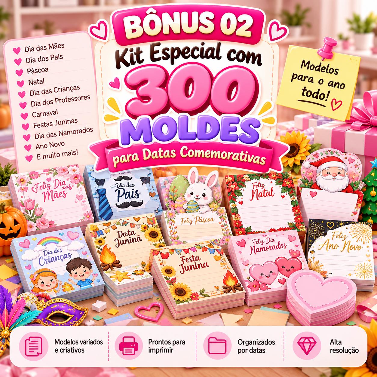 Capa do BÔNUS 02 — Kit Especial com 300 Moldes para Datas Comemorativas
