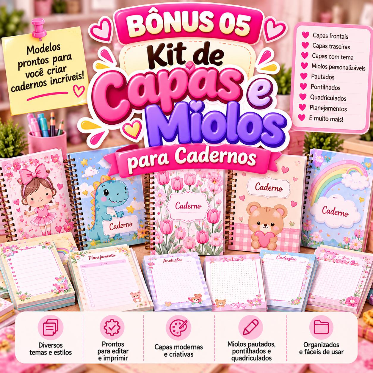 Capa do BÔNUS 05 — Kit de Capas e Miolos para Cadernos
